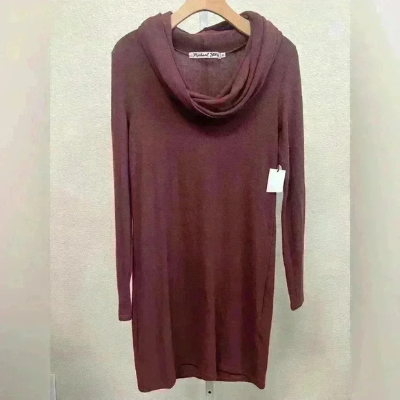 NWT Michael Stars Burgundy Long Sleeve Cowl Neck Dress Size XS - Picture 1 of 8